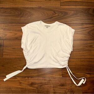 All Saints Mira Ruched Drawcord T-shirt White Crop Top